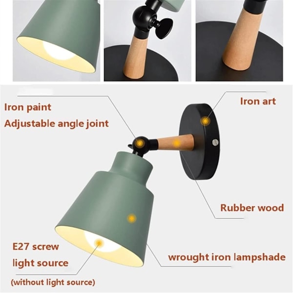 Modern vägglampa inomhus, vägglampa med metallskärm, bondgårdslampa för sovrum, vardagsrum, sängbord, läshörna, hall (färg: grå) grey