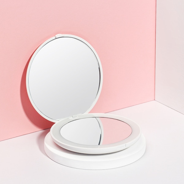 Lille spejl, 1x/5x forstørrende lille spejl med lys, håndholdt 2-lommers spejl, rejsesminkespejl, 3,5" tegnebog Lille spejl, hvid