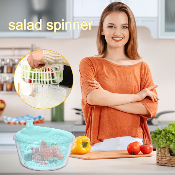 Salaatinpesukone, salaattikuivausrumpu, kannettava salaatinkuivausrumpu, pitkäkestoinen salaatinkuivaaja, sininen