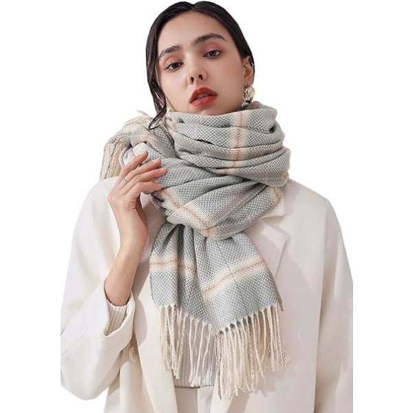 Vinterrutete skjerf for kvinner, langt vinterskjerf, myke varme skjerf, duske-sjal, lang stola, julegave Light Gray