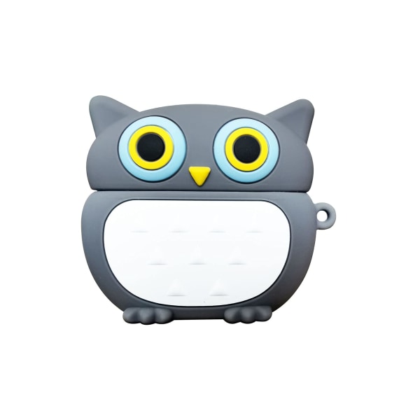 Creative Cute Big Eyes Grey Night Owl Shape Øretelefonveske for AirPods 3/pro, Kawaii Standing Owl Myk Silikon Gel Øretelefondeksel Kompatibel (2 stk)