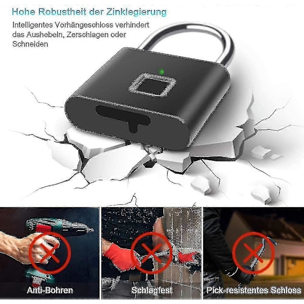 Fingeravtryck Mini Smart Hänglås USB Laddning Biometrisk Hög Säkerhet