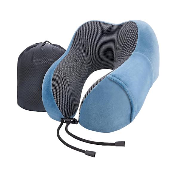 Rejsepude Memory Foam Blød Komfort og Støtte Rejse, U-formet pude til at sove med opbevaringspose til fly, bil, kontor, hjem osv. (Blå) Peacock Blue