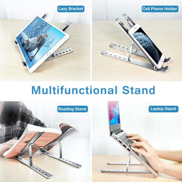 Laptop Stand, Tablet Stand, 6 Vinkel Justerbar Aluminium Ergonomisk Foldbar Bærbar Bordstander.