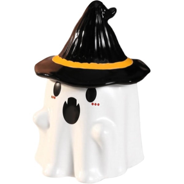 Halloween krus, spøgelseskrus med låg, Halloween spøgelse nyhedskaffekrus, Dorable heksehat spøgelseskop til hjemmekontorer Halloween dekorationer White