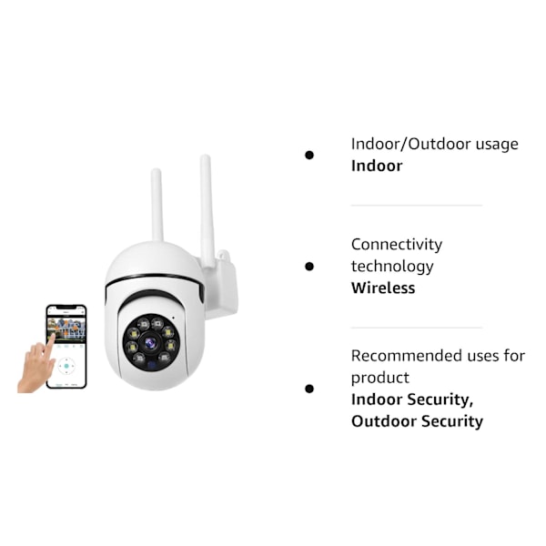 Sikkerhedskamera Indendørs Udendørs, 1080P WiFi Kamera med Infrarød Nattesyn, Pan-Tilt 360° Visning, Smart Bevægelsesdetektering, 2-vejs Audio, Auto Cruise