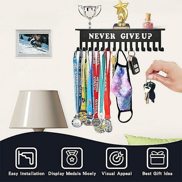 1 sort medal displayophæng til flere medaljer kampagne medaljerække og bånd display vægmonteret medaljekrog