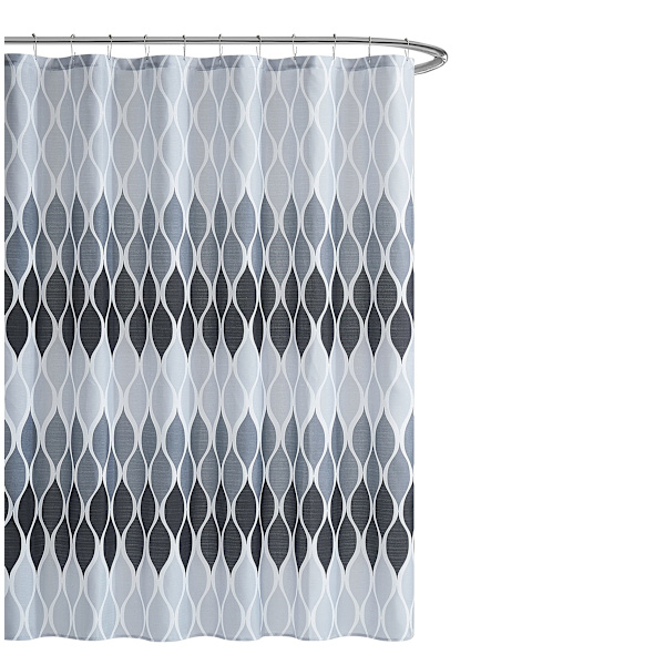 Tekstuurikuvioinen suihkuverhosetti, 1 suihkuverho ja 12 metallilenkkiä, ruostumaton, 100% polyesteri, konepesu, mitat 70” x 72”, harmaa Grey