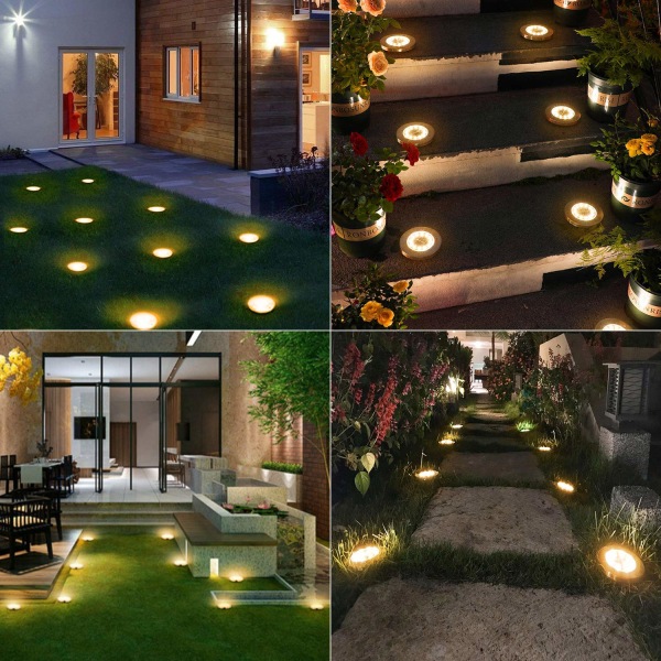 Solcellelamper til Udendørs Have, 8 LED Udendørs Solcelle Spotlights Vandtæt IP65 Rustfrit Stål Indbygget Solcellelampe Varm Hvid 8 Stykker