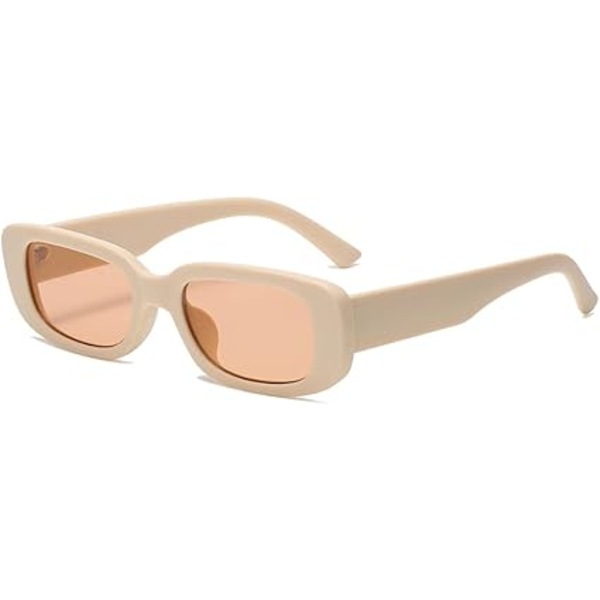 Vintage Rektangulära Solglasögon för Kvinnor Trendiga Kvadratiska Solglasögon Mode Retro Glasögon med UV400-skydd för Damer Tonårsflickor Män. Beige Beige