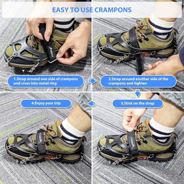 Stegjern Issko Traction, 19 Pigge Snegreb Isgreb Traction Rustfrit Stål Anti-Slip Pigge til Sko og Støvler, Microspikes, M M