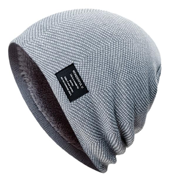 Plush strikket uldhat, vinter udendørs tyk vindsikkert hat, Kvinder Mænd Strikket Hat Unisex Varmt Vinter Fleeceforet Skihue Light Gray