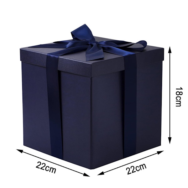 Medium Presentask med Lock, Band och Vävpapper, Vikbar Presentask - 1 st, 22cm*22cm*18cm, Marinblå