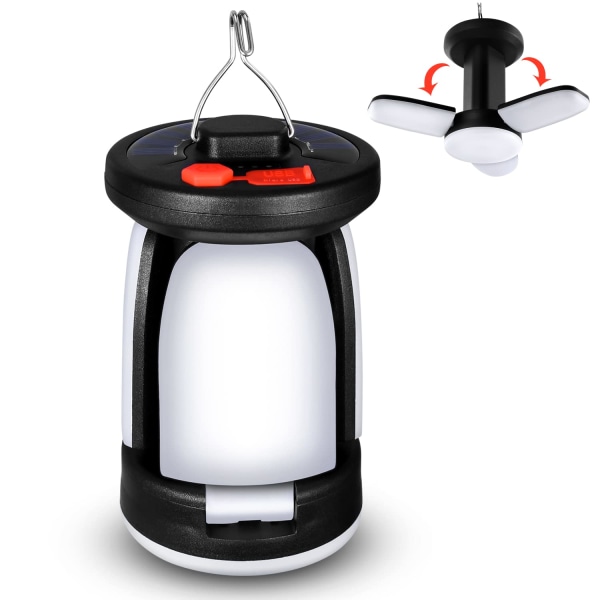 Ultra Bright LED campinglampe, 2 justerbare lysmoduser, 5 lademetoder, med håndsveivdynamo, lang lysingstid