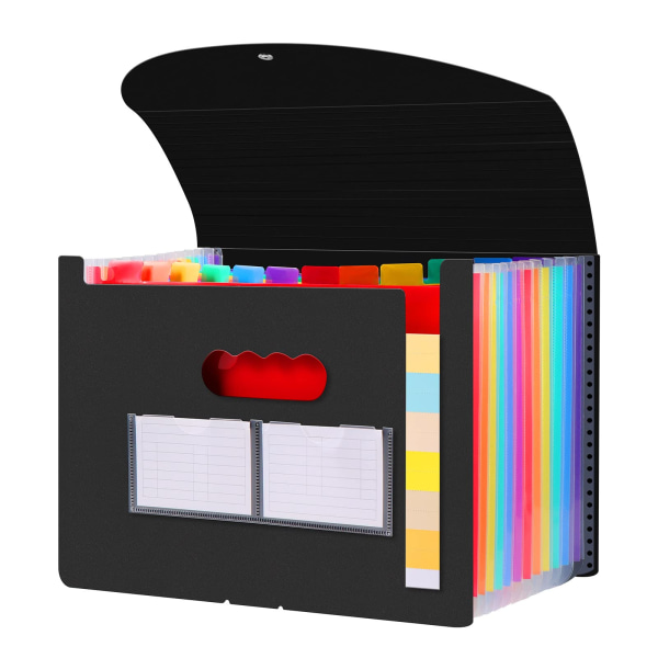 Office Document Organizer, 12-rums sorteringsbinder, udvidelig A4 dokumentsortering med låg, harmonika-filmapper (sort)