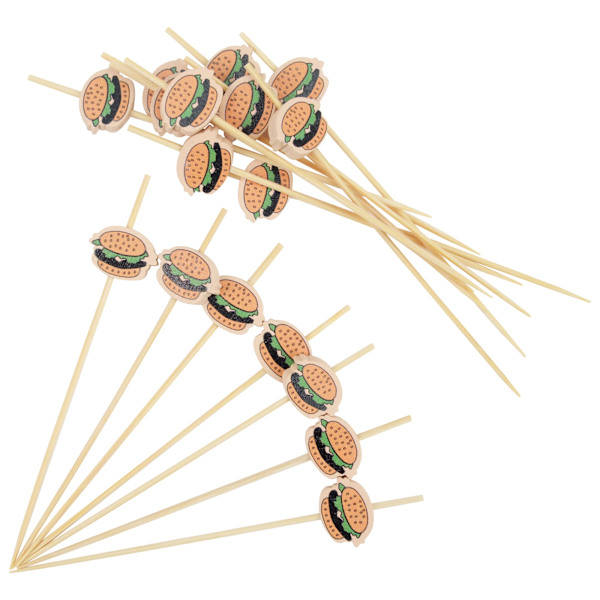 100 Cocktailpinner, Håndlagde Trepinner med Burgerpynt, Bryllup Bursdag BBQ Buffet Julefest Tilbehør Handmade Wooden Skewers