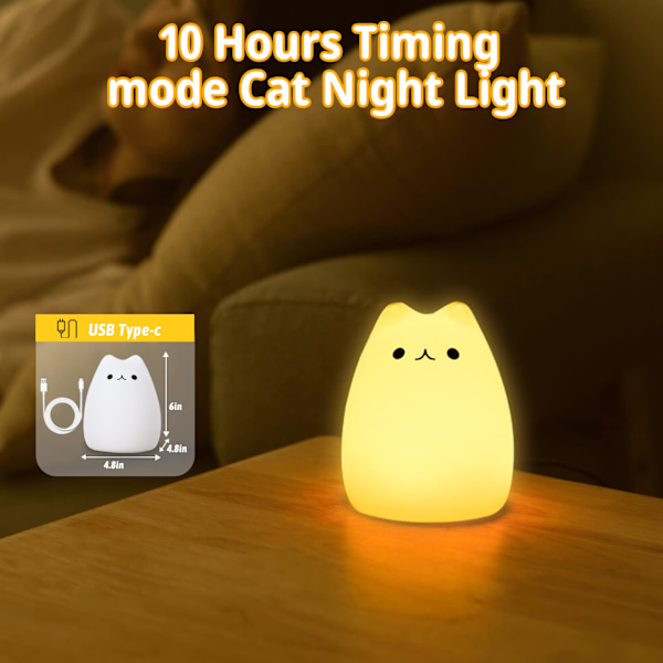 Nattlampe for barn, kattelampe for baby/tenåring, 7 farger, bordlamper, romdekor med USB-oppladbar søt LED-flerfarget lys, gaver