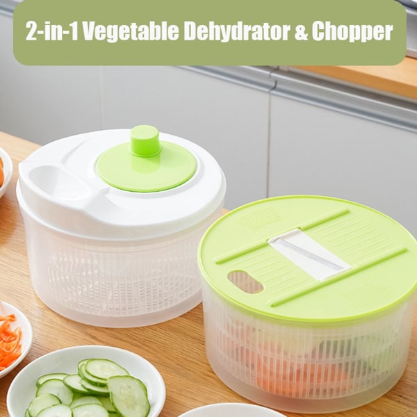 Salad Spinner, Vegetable Fruit Wash Spinner with Rotary Handle, Vegetable Slicer Grater Chopper, Vegetable Dryer with Bowl and Colander Secure