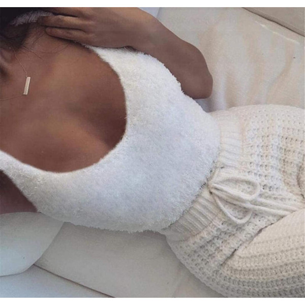 Dam Hemkläder i Plusch för Vinter, Casual 3-Delad Pyjamas, Långärmad Fluffig Huvajacka med Öppen Framdel, Kortbyxor & Väst, Håller Varmt (M)