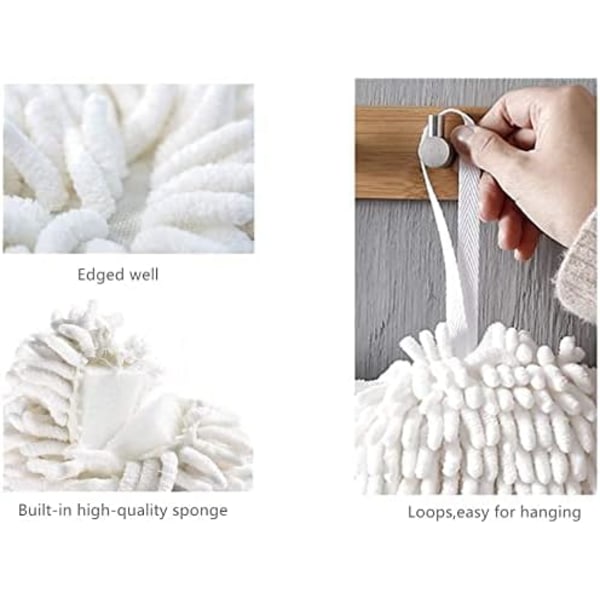 Mikrofiber Håndklær, 2 Grå, Hvite Chenille Mikrofiber Håndklær kan brukes på kjøkken og bad, svært absorberende og tørker hendene umiddelbart