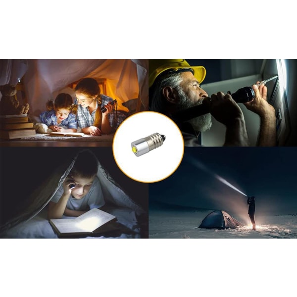 E10 Erstatning Høy Effekt LED Lommelykt 6-24V, 3W 200lm, Pakke med 2 (E10 Varmhvit)