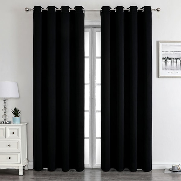 Mørklægningsgardiner med ringe, 2 stk. sorte 137x241 cm, Velour