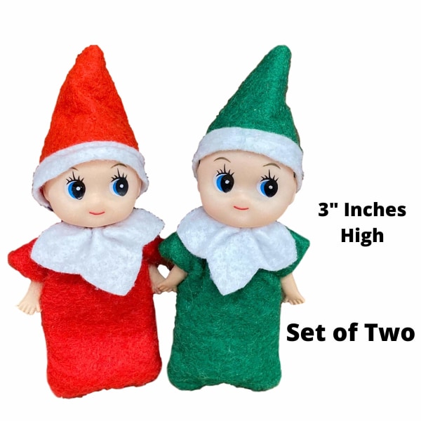 Tow Little Christmas Elves, an Elf Baby Boy og Elf Baby Girl er perfekte tilbehør og rekvisitter for alvemoro, adventskalendere og strømpestoppere