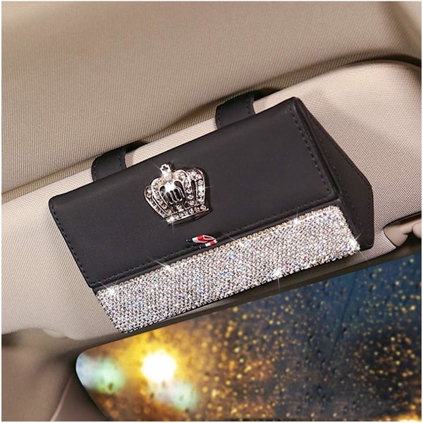 Bling Auton Kiinnitysklipsi Lasikotelot Strassitimantti Säilytysteline Auton Muotoilu Kannettava Aurinkosuoja Aurinkolasit Silmälasit Laatikko (Kruunu)