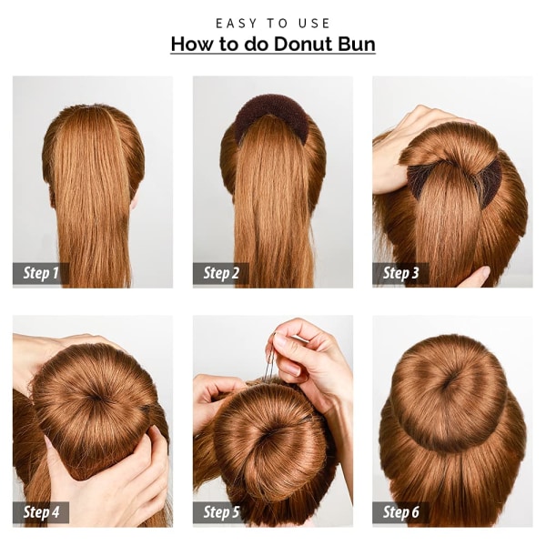 Hair Donut Bun Maker, Tyttöjen hiusten muotoilusarja, jossa 20 kpl näkymättömiä hiusverkkoja nuttulle, 5 kpl hiuskuminauhat, 20 kpl hiusneula, ruskea