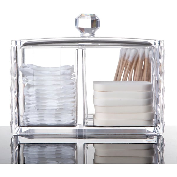 Makeup Vatrondel Holder Akryl Vatpind Organizer Kosmetik Opbevaringsholder, 3 Rum, Terning