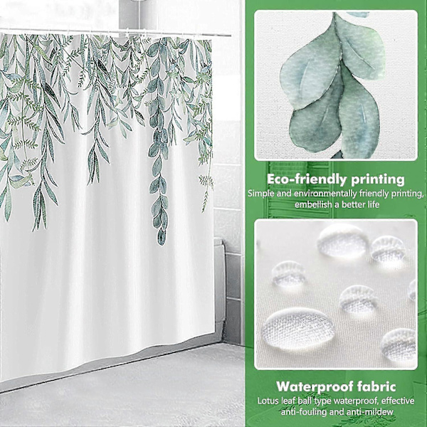 Vandtæt Bruseforhæng, Anti-Muld Bruseforhæng, Polyester Grønt Bladplante Print Vaskbart, til Hjem Badekar Brusebad (150*200cm) 150*200