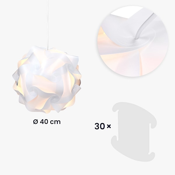DIY Puzzle Lampeskærm - Moderne IQ Puslespilslys i 30 Dele min. 15 Forskellige Designs - Diameter Ca. 40 cm - Hvid i Størrelse XL