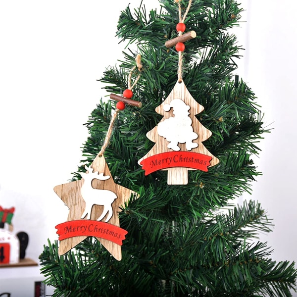 Julgransprydnader 3-pack julträ handgjorda festdekorationer Trädhängande prydnader Heminredning (ängel)