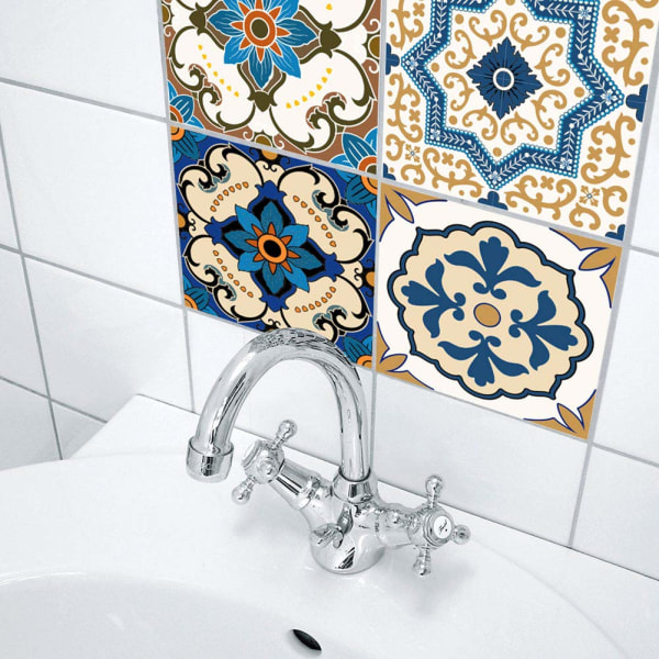 Køkken-badeværelse flisemærkater, marokkansk stil vægflise-klistermærker Overførsler til 6 x 6 tommer fliser, 24 stykker