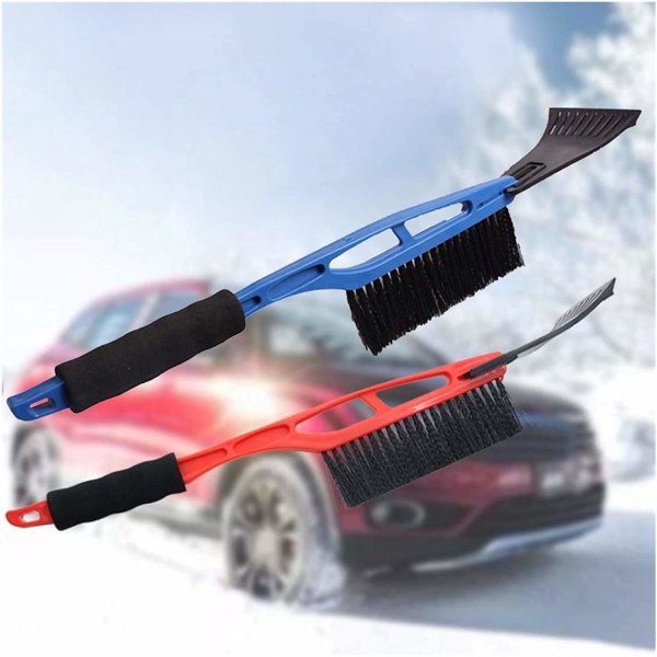 Sneskovle Snebørste og aftagelig Deluxe-skraber til bil Sneskovlebørste Vintervindue Forrude Snerydning Autopleje (farve: rød)