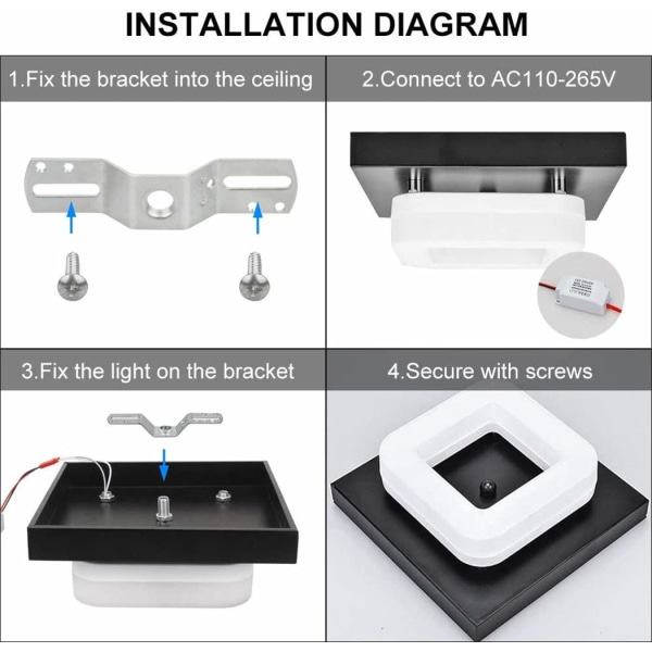 12 W led-kattovalo, helppo asentaa moderni kirkas musta neliö pinta-asennuslamppu kylpyhuoneen ruokasaliin
