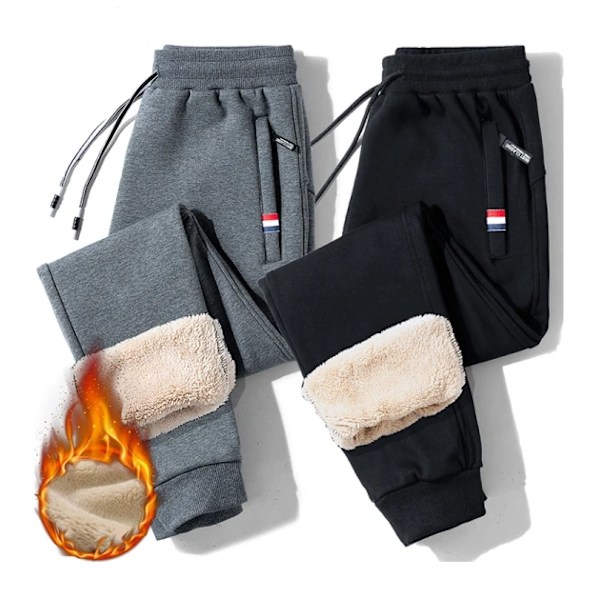 Män Herrbyxor Vinter Varma Fleecebyxor Lammull Tjocka Casual Termiska Sweatpants Män Joggers, L Mörkgrå dark gray