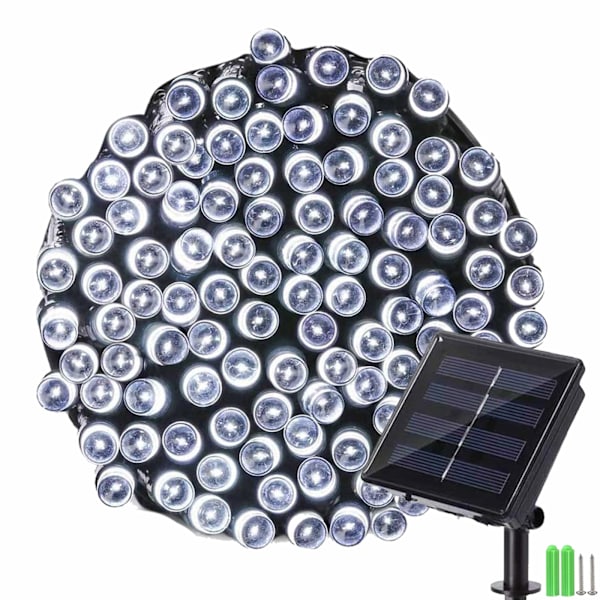 Aurinkokennokäyttöiset ulkovalot - 22M 200 LED Vedenpitävä aurinkojouluköynnös, 8 valaistustilaa koristevalaisin (hopea musta)