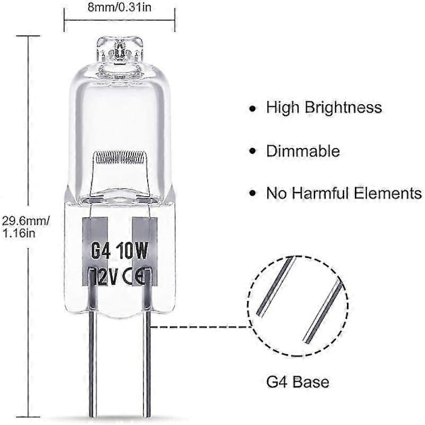 20 stk. G4 Halogenpære, 10w Dc12v Innendørs Halogen G4 Lampe