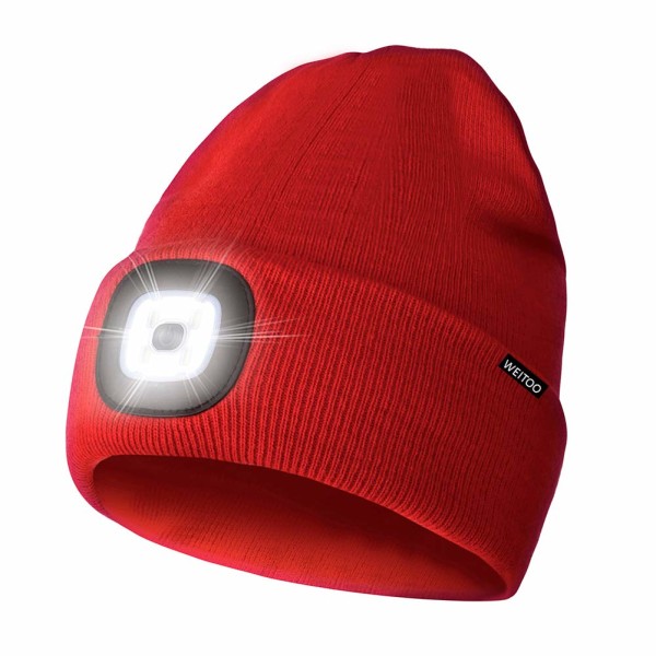 Unisex 4 LED-belyst cap, USB uppladdningsbar löpmössa Super Bright handsfree strålkastare Torch Hat, LED-hatt för löpvandring (röd) Red