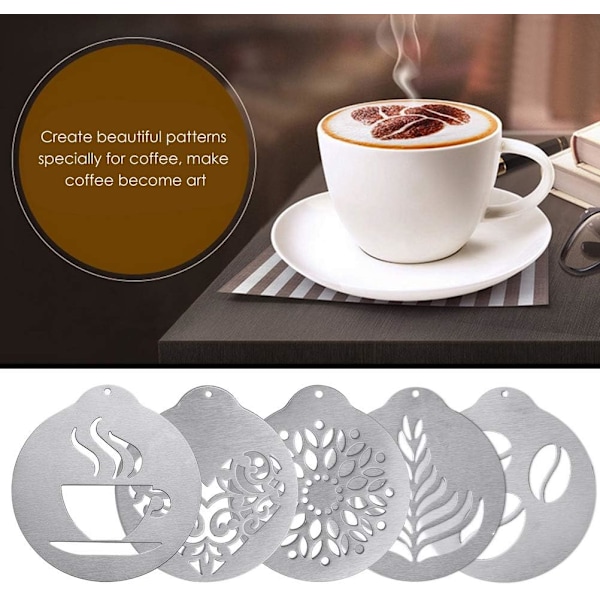 5 stk. Kaffestensiler i rustfritt stål, Latte Art Kaffegirlangform Personlig Sjablong for Kaffekakedekorering