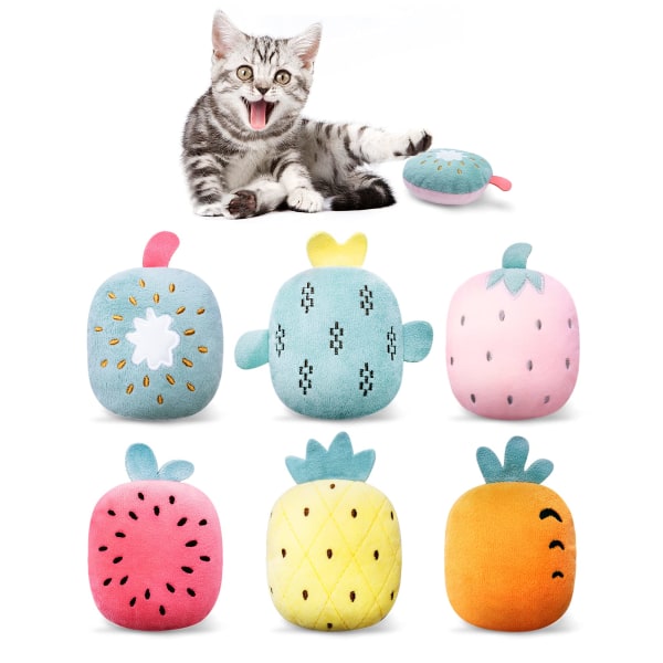 Katte katteurt legetøj, 6 stk puder Katte krølle legetøj, raslelyd, kattelegetøj til indendørs katte Interaktiv kattebidning Tyggelegetøj med plysgave