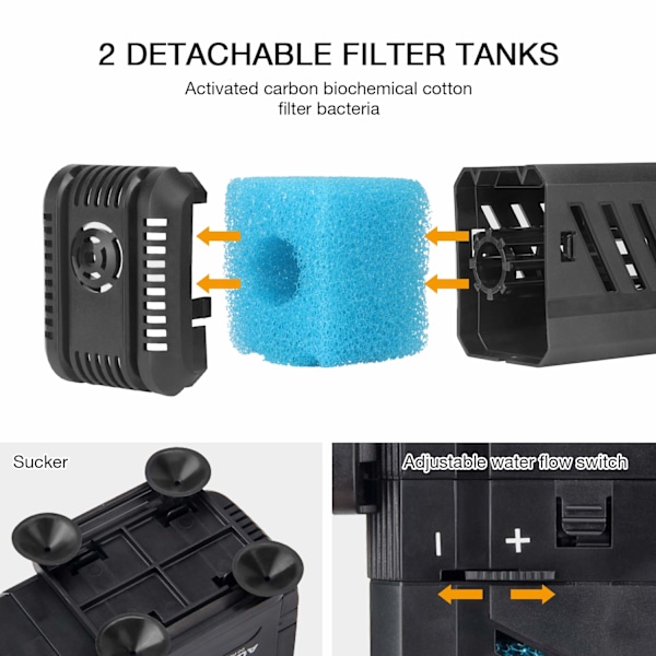 Internt Akvariefilter, 15W 4 i 1 Akvariefilterpumpe Nedsænkbar Akvarievandpumpe Luftpumpe til 30-300L Akvarium (1500L/H)
