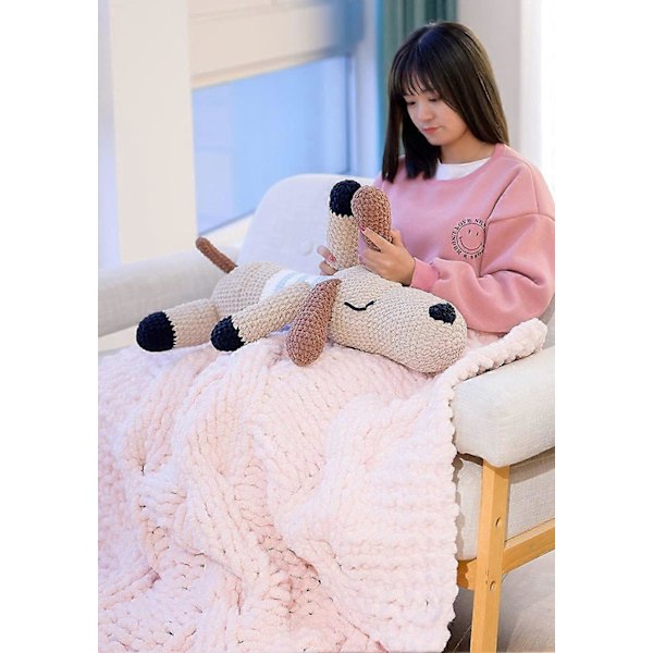 Tjock stickad chenillegarn för handgjorda filtar, supersoft stort jumbo filtgarn pink