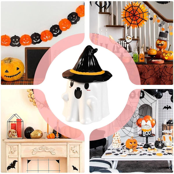 Halloween-muki, aavemuki kannella, Halloween-aaveuutuus kahvimuki, Dorable-noitamökki aavekuppi koteihin, toimistoihin, Halloween-koristeisiin White