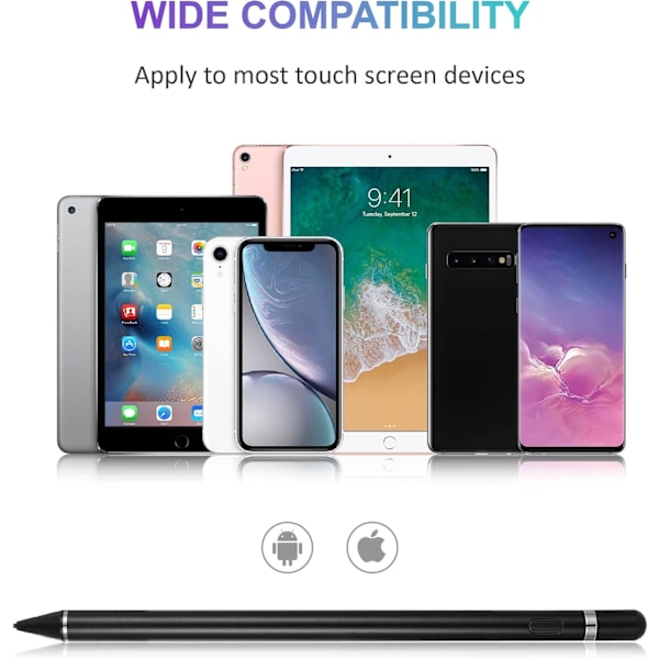 Aktiv Stylus Penn for Berøringsskjerm, Oppladbar Penn med Berøring, Stylus Penn for iPhone/iPad Pro/Air/Mini/iPhone/Android og De Fleste Berøringsskjermer