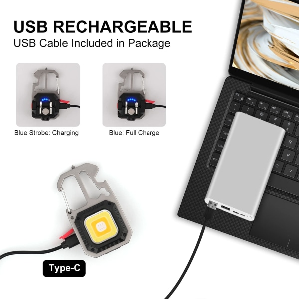 Mini Bærbar Arbejdslampe 7 Tilstande Nøglering Vandtæt Lommelygte Genopladelige Inspektionslamper, med Oplukker, Magnetisk Base, Tripod