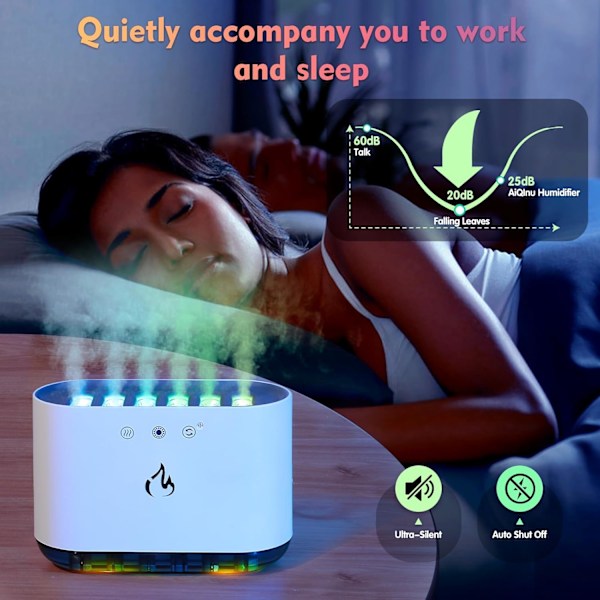 900ML Luftfuktare, Dynamisk Pick-up Luftfuktare med 6 Munstycken och 7 Färg LED-lampor, 25dB Ultra Tyst, Arom Diffuser Luftfuktare