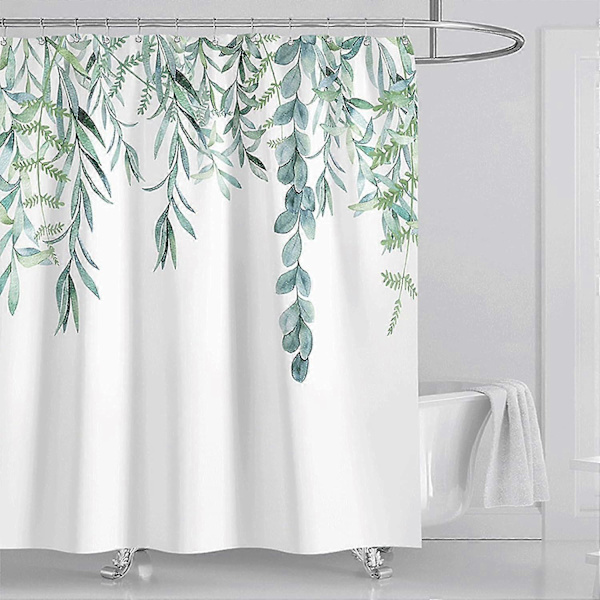 Vandtæt Bruseforhæng, Anti-Muld Bruseforhæng, Polyester Grønt Bladplante Print Vaskbart, til Hjem Badekar Brusebad (150*200cm) 150*200