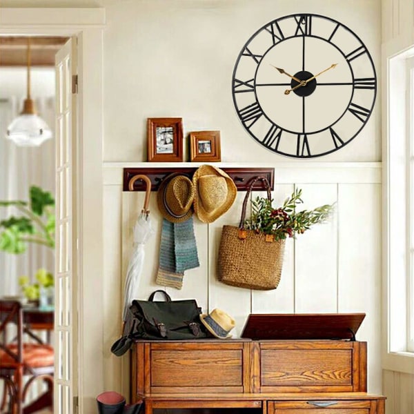 Hiljainen seinäkello, 40 cm metallinen vintage kello, roomalaisilla numeroilla keittiökello, tikittävä kello olohuoneeseen Kahvila Hotelli Toimisto Makuuhuoneen sisustukseen